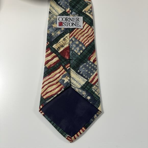 Vintage Corner Stone Americana Patchwork Tie USA Flag Stars Patriotic - Picture 3 of 5